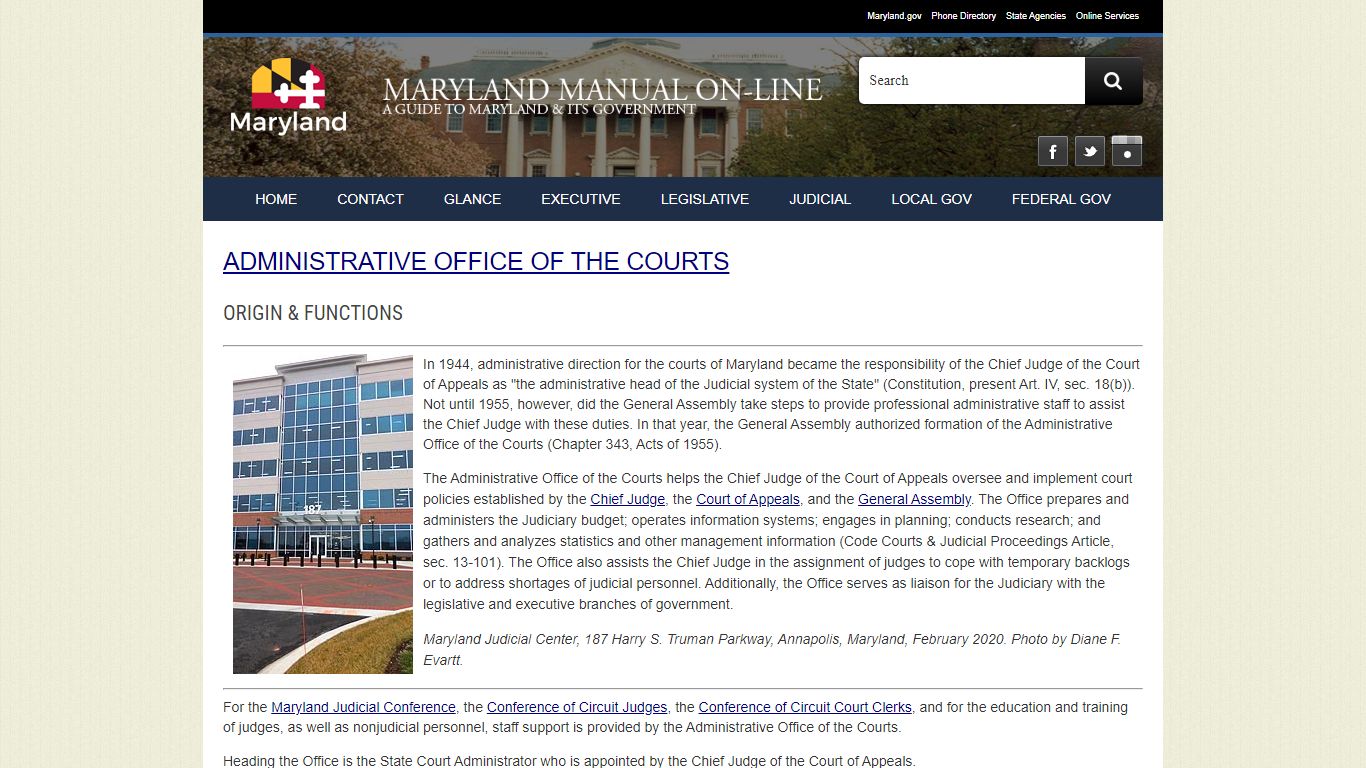 Maryland Administrative Office of the Courts - Origin & Functions